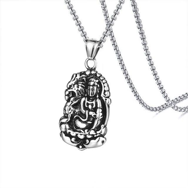 Stainless Steel Buddha Pendant Necklace, Vintage Faith Men'S Necklace