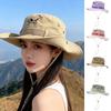 Foldable Summer Ladies Sun Hat with Drawstring Alphabet Cartoon Embroidery Fisherman Hat Wide Brim UV Protection