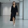 Lady Ruffle Dress Summer Women Deep V-Neck Dress, Slim Waist Midi Long Sleeves Solid Color Wrap for Daily Wear Party