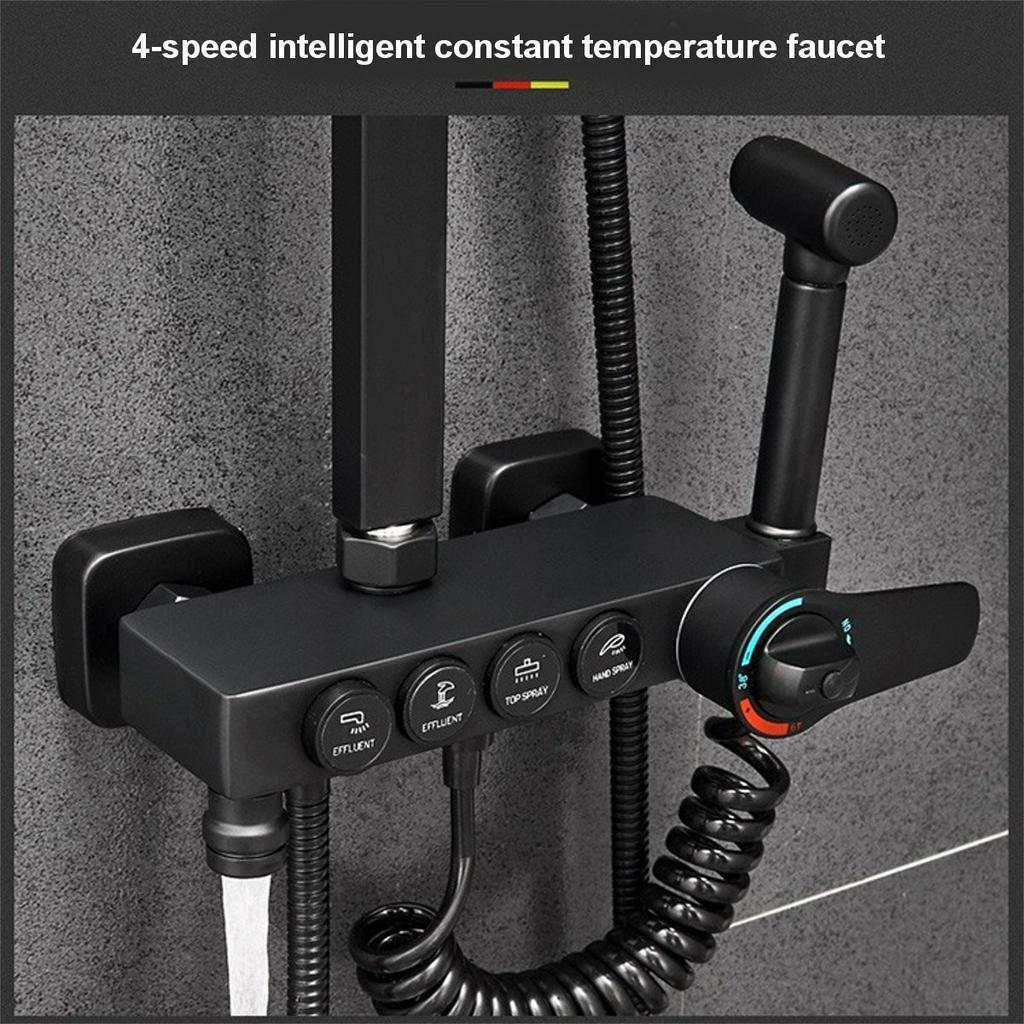 360° drehbares Thermostat-Duschbrausen-Mischbatterie-Set, 3/4-Geschwindigkeit, einstellbare feste/intelligente Temperaturregelung, schwarz
