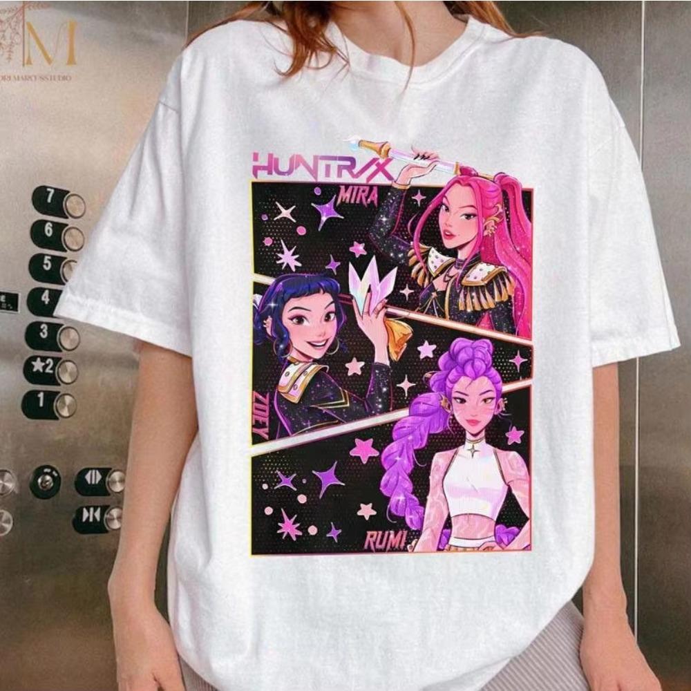 Huntrix Girls Kpop Demon Hunters Women's Men Cotton T-shirt Kpop Lover Vintage Female T Shirts Graphic Shirt Fashion Tops