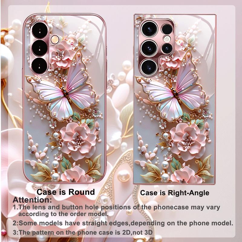 Pearl Flower Butterfly fashion phone cases mobile phones Glass phone case for Samsung Galaxy S26 S25 S24 S23 S22 FE Ultra Plus