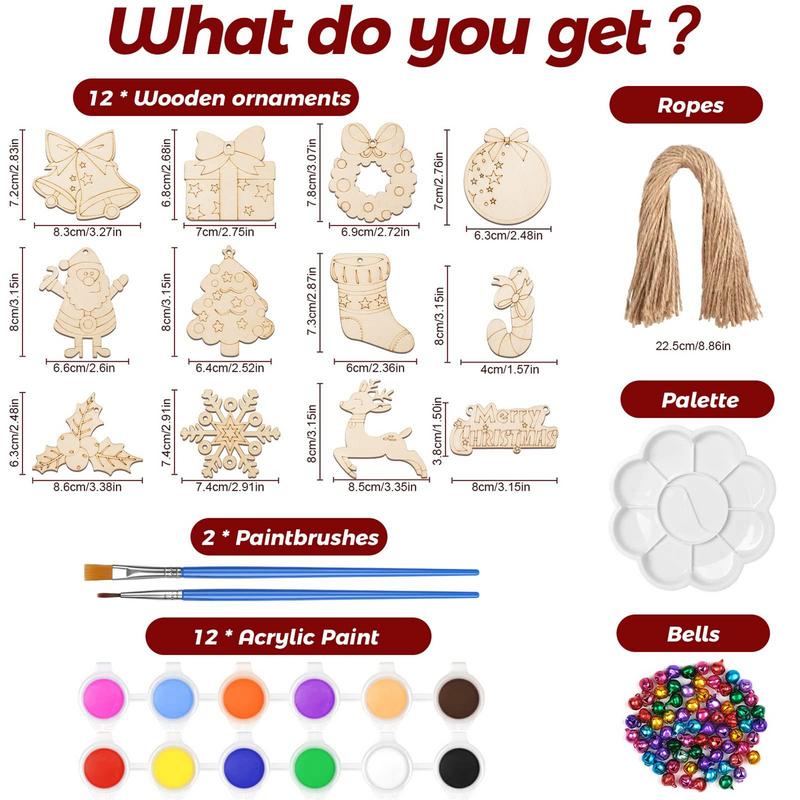 Unfinished Wooden Ornaments For Christmas Pendant Decoration Making Kit 60 Pieces Wooden Handcrafting Christmas Ornaments Making