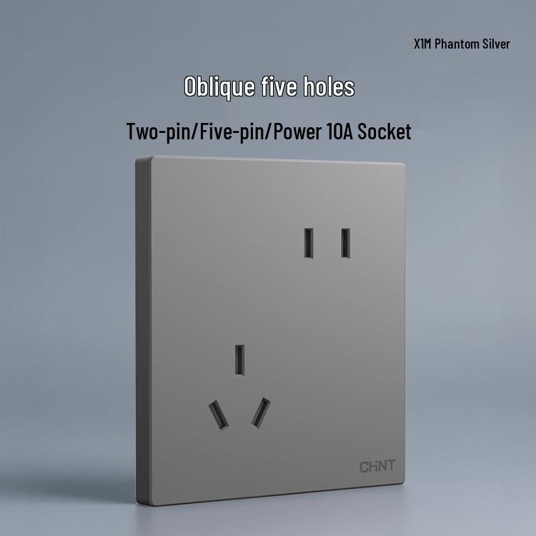 Chint 16A One-Gang 5-Hole Air Conditioner Wall Socket, Cream, Type 86, Phantom Silver Grey