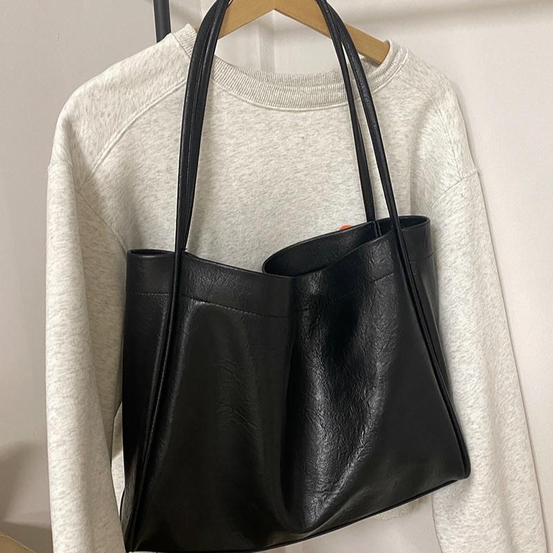 Bolsa Feminina de Grande Capacidade Casual Textura Couro Macio Bolsa de Trabalho Moda Bolsa de Ombro Bolsa Tote