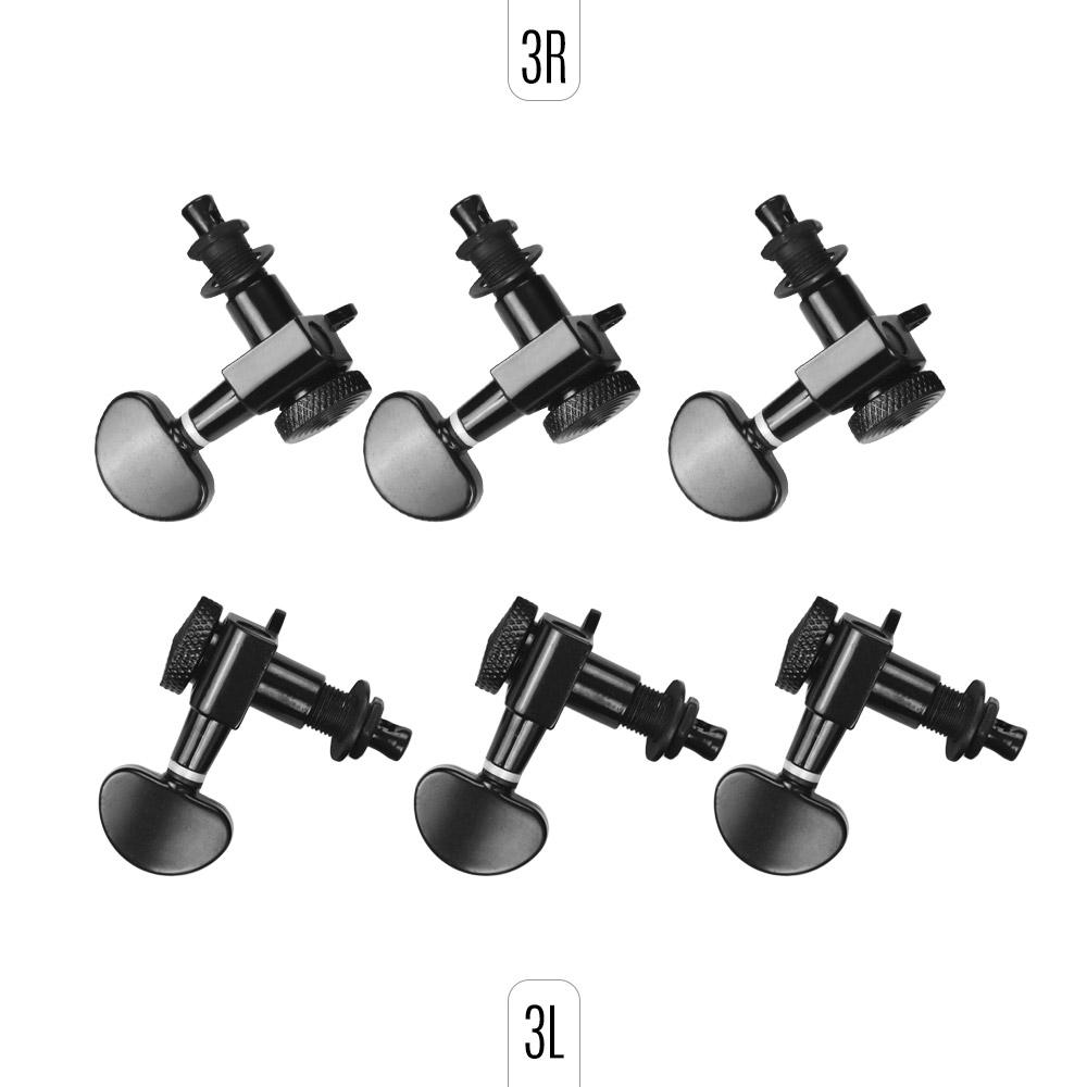 

Alloy Metal Electric Guitar Machine Heads Knobs String Tuning Peg Locking Tuners Pack of 6 Pieces 3L3R with Mounting чёрный