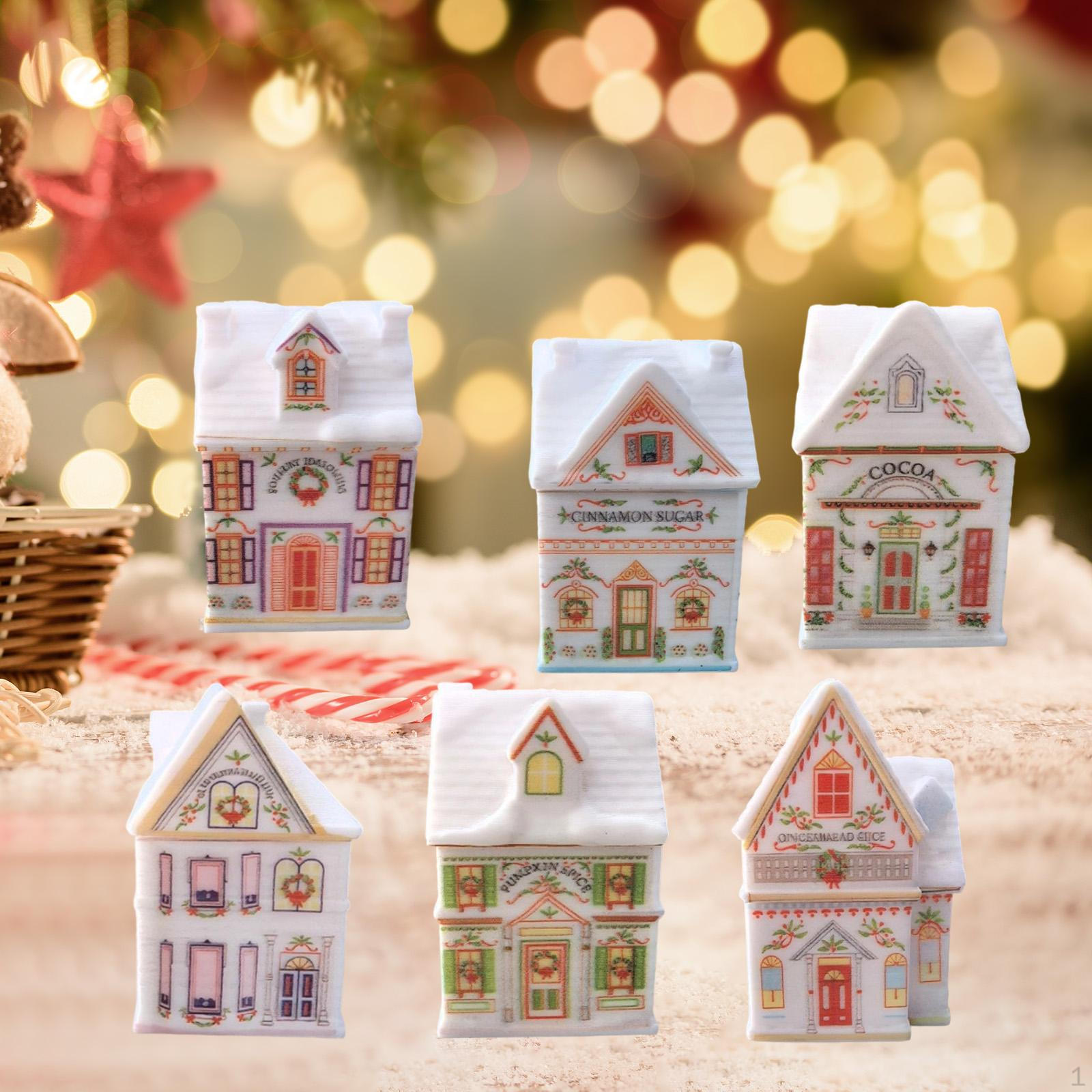 6 шт. Рождественская деревня, пряничные домики, миниатюрные смоляные ornaments, многоцелевые кухонные банки, пустые