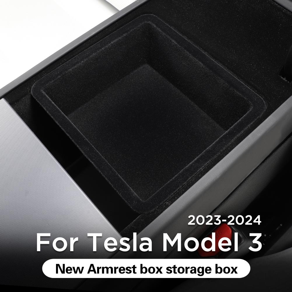 For Tesla Model 3 Highland 2025 Center Console Storage Box Flocking Car Central Armrest Tray Organizer Accessories Tidying