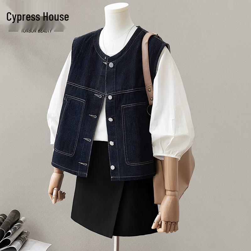 

Женский модный выстиранный жилет с круглым вырезом из смесового льна Siboshe L