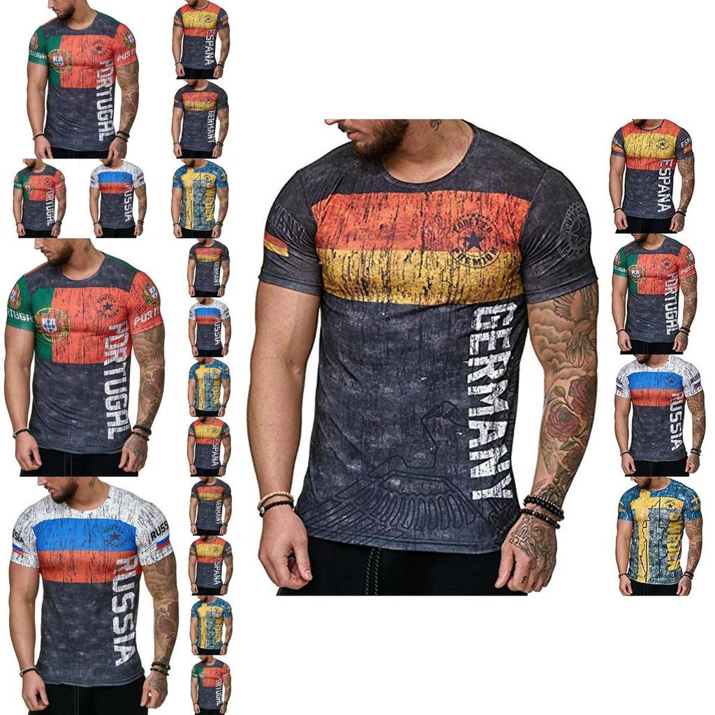 Men's Letter Print Gym T-shirt With Germany Sweden Portugal Russia Design Slim Fit