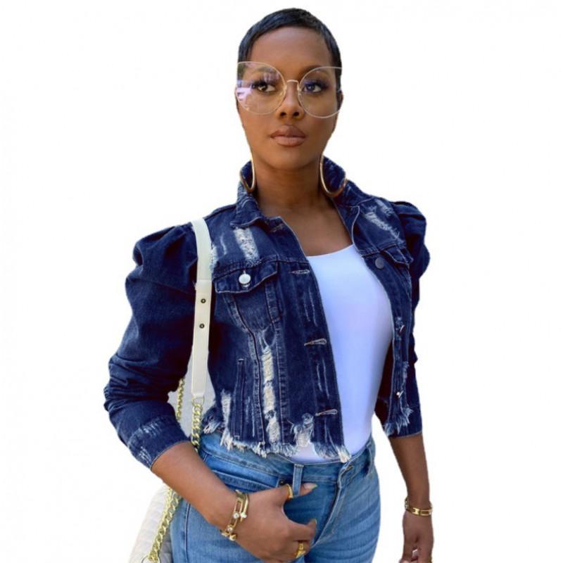 Womens Relaxed Fit Denim Jacket Short Cropped Long Sleeve Distressed Washed Jean Coat 2026