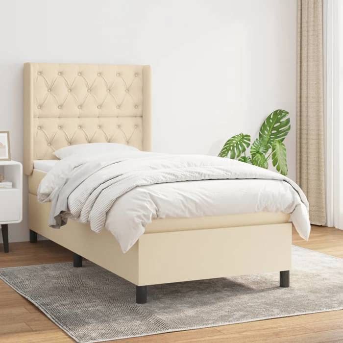 VidaXL Divan Bed with Mattress Cream 80x200 Cm Fabric - Model 3131630