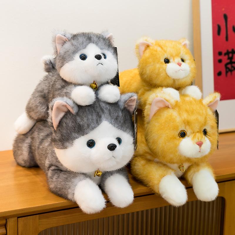 Adorable Calico Cat & Dog Plush Toy - Lying Pillow for Kids' Room Decor
