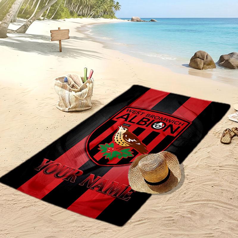 West Bromwich Albion FC Personalized Printed Beach Towel Soccer Logo Support Custom Name Text Absorbent Towel For Sport Travel Special Gift