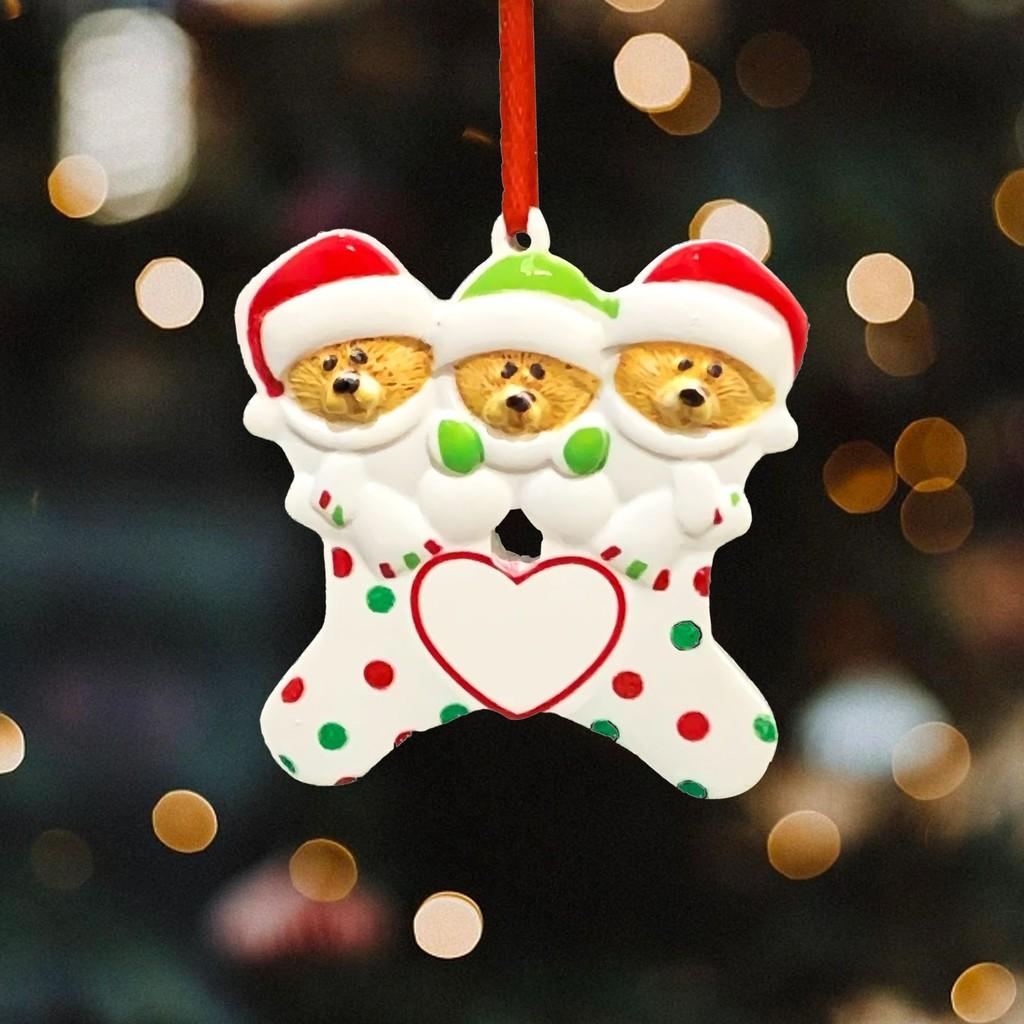 Adorable Christmas Resin Bear Family Ornament With Heartfelt Blessings For Festive Decor