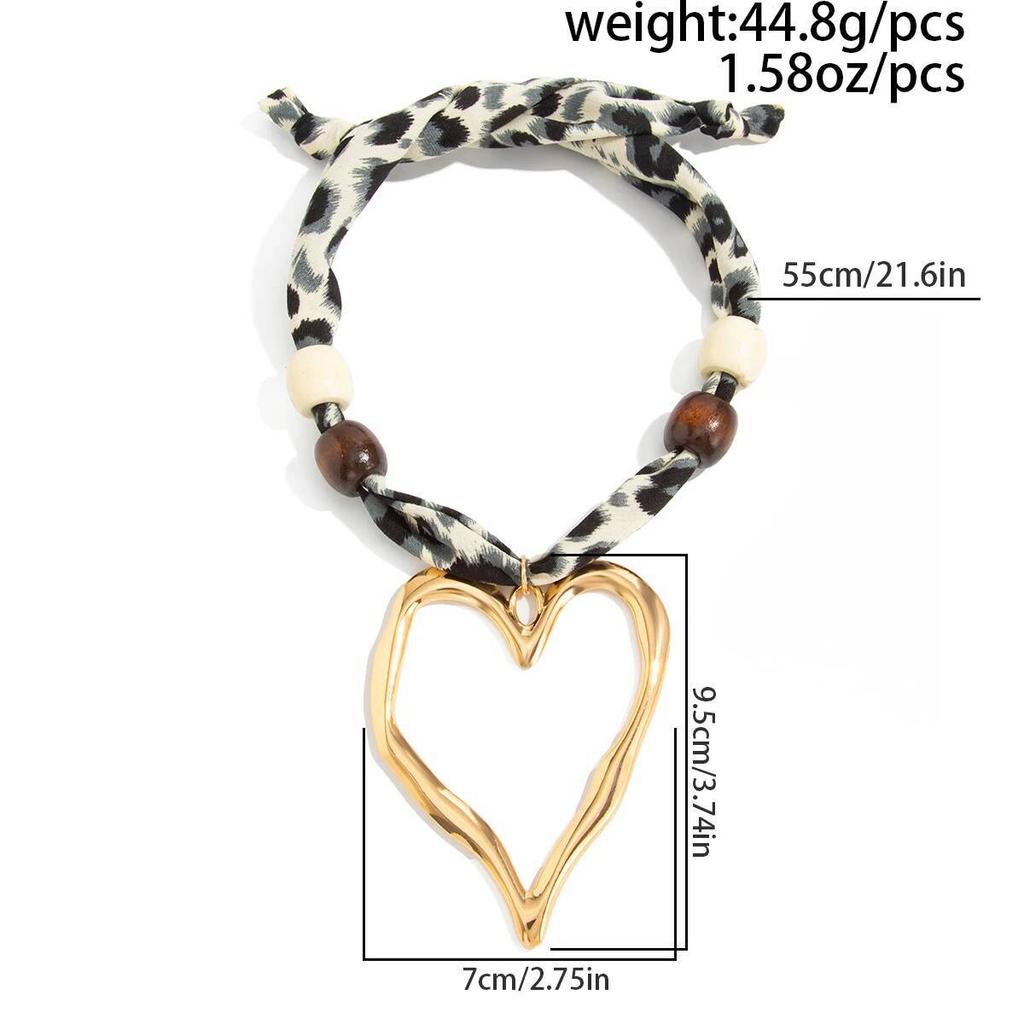 IngeSight.Z Vintage Leopard Print Irregular Big Heart Pendant Necklace Women New Trendy Sweater Choker Chain Accessories Jewelry