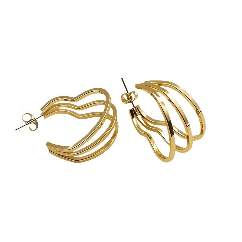 Gold Titanium Steel Multilayer Hoop Earrings - Light Luxury, Colorfast, High-End Feel