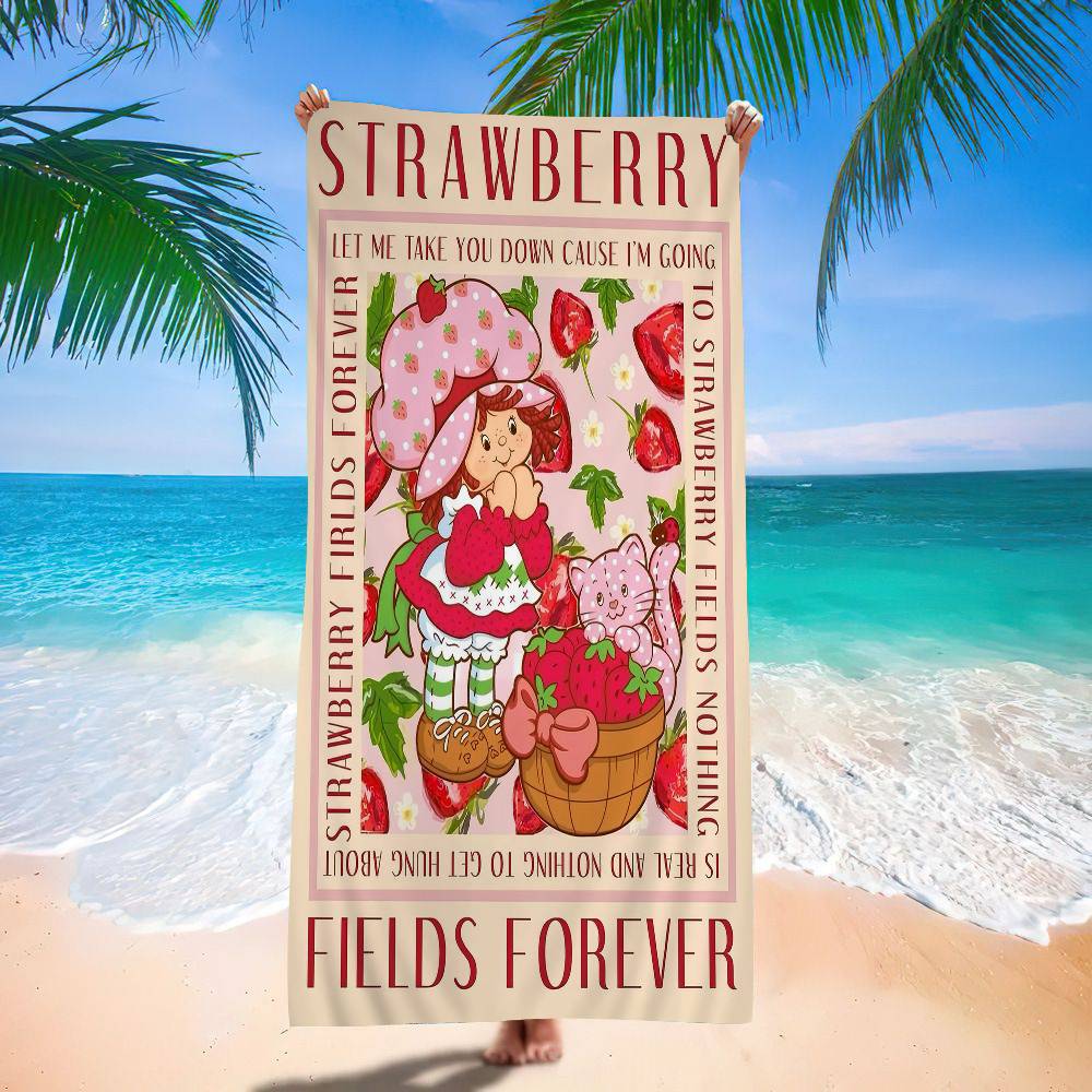 Cartoon Strawberry Shortcake Bath Towel Microfiber Soft Water Absorbing Breathable For Girl Kids Decorative Cartoon Beach Towel