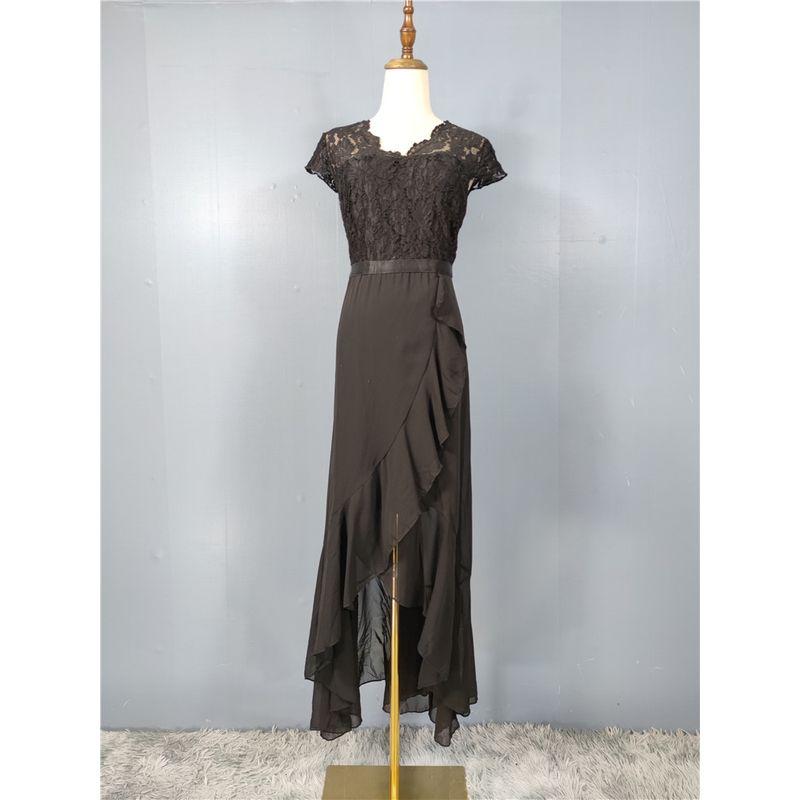 

Заказ внешней торговли Супер Высокая Текстура Кружево Крючком Пэчворк Шифон V-образный вырез Лестные Неровные Гостевые платья Свадебное платье Black XL