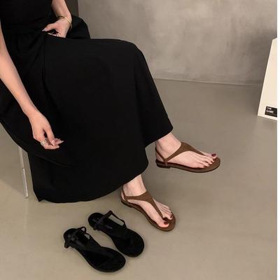 2025 New Summer Wear Casual French Cool Slippers Internet Celebrities with Suede Flat Toe Roman Sandals Women
