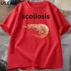 Shrimp with Scoliosis Graphic T Shirts Funny Curved Shrimp Meme T Shirt Seafood Humor Tee Cotton Short Sleeve Round Neck Tops