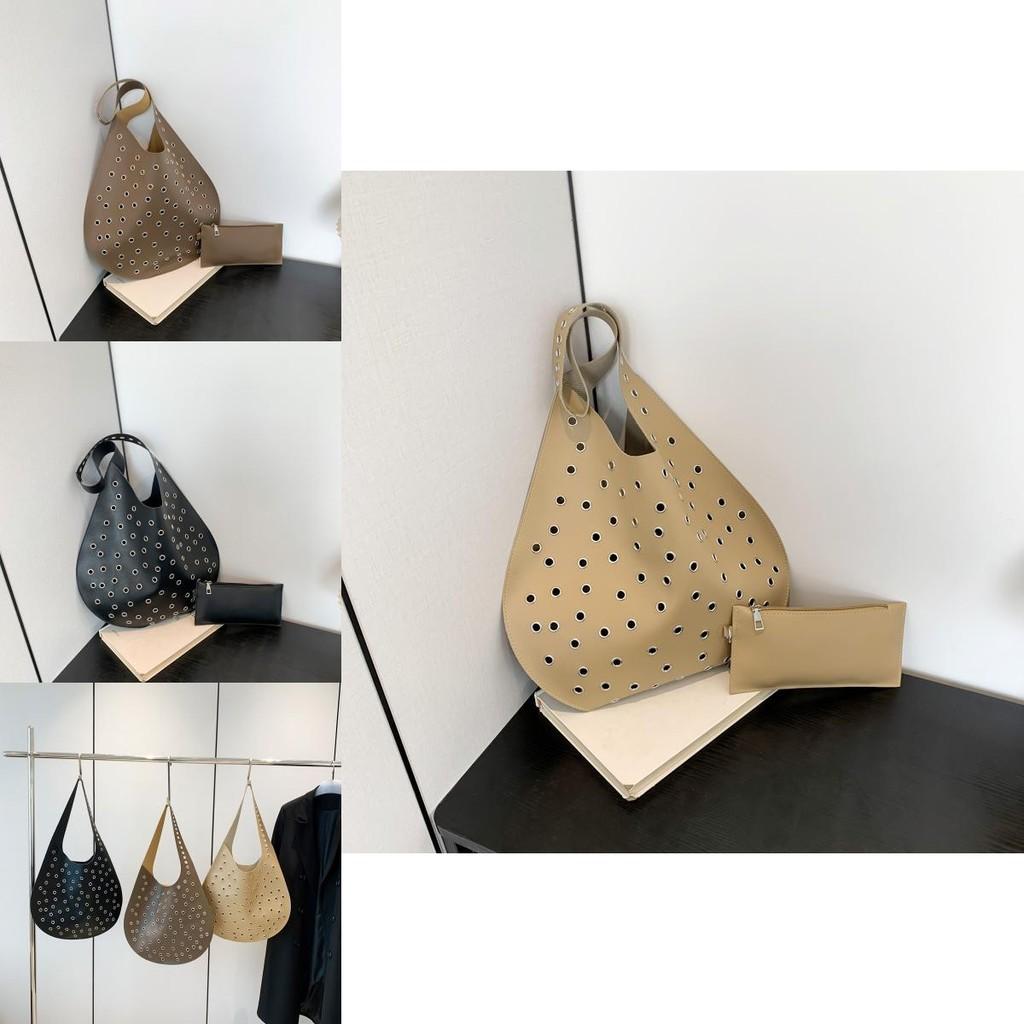 Large Capacity Stylish Rivet Tote Bag For Women Trendy Hollow Design Perfect For Daily Use