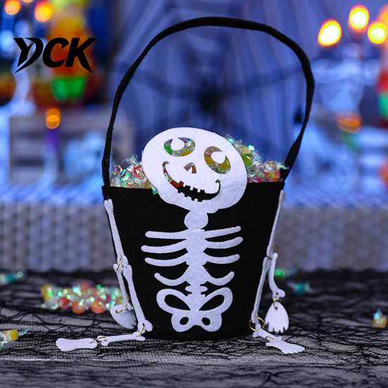 Lightweight Carrying Bag Halloween Trick or Treat Bucket for Kids, Pumpkin Face Ghost Bat Cat Candy Snack Basket, Holder with Handle Party Favors