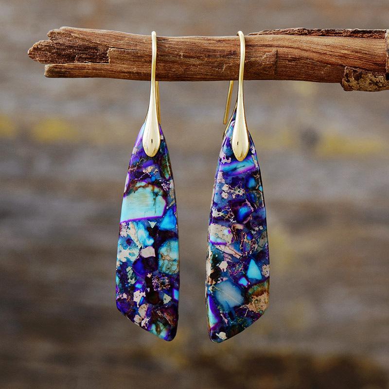 High-quality bohemian wind knife-shaped natural stone earrings, earrings, light luxury fashion jewelry.