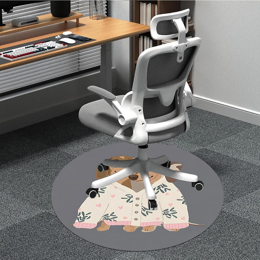 1pc Floral Hearts Dachshund Office Round Area Rug, Under Office Chairs Bedroom Living Room Home Decor, Room Deco