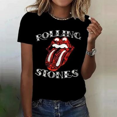 Rolling Stones Harajuku Funny Print Women T Shirt Short Sleeve O Neck Red T-shirt Ladies Tee Shirt Tops Clothes