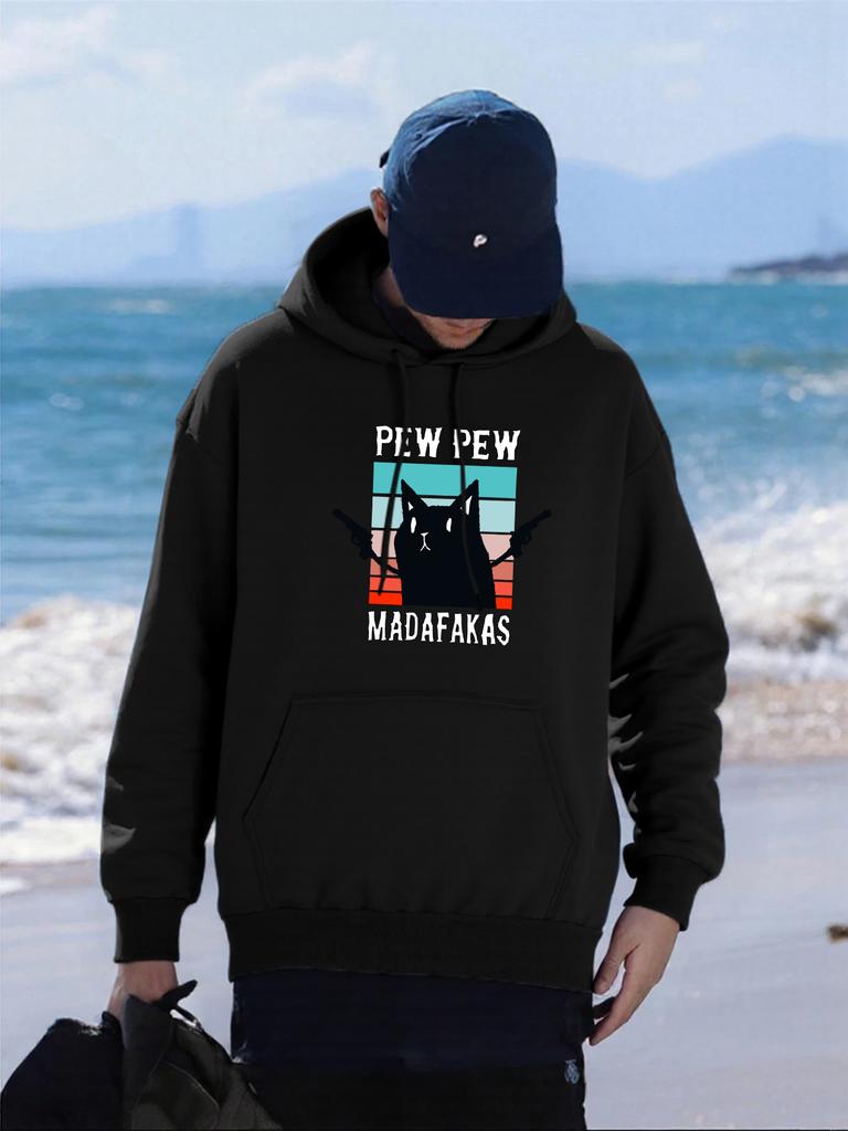 Pew Pew Madafakas Cats Prints Hoody Men Casual Oversized Pullover Autumn Fashion Hoodies Multicolor Pocket Male Sportswear