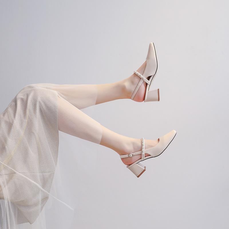 81725-2 Baotou sandals female summer 2025 new French fairy style thick heel high heel single shoes pearl