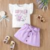 Toddler Girl Clothing Set 1-8Y Cute Summer Vibes Graphic Top and High Waist Bow Decorated Skirt Kids 2PCS Sweet Casual Set