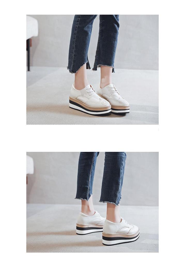 Autunno 2026 Scarpe Basse da Donna Stile Britannico Brogue Intagliate con Lacci Piattaforma