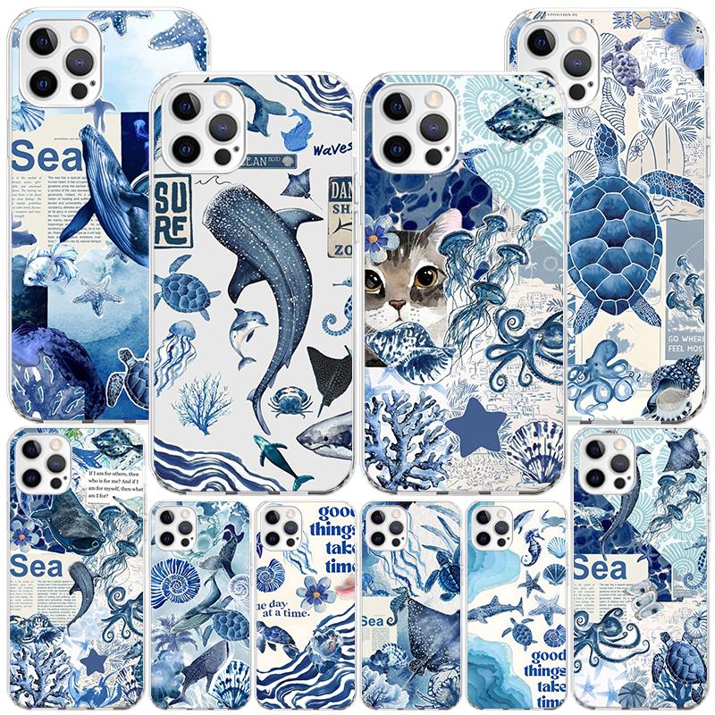 Ocean Starfish Sea Turtle Shark Phone Case For iPhone 17 Air 16 Pro Max 16E 15 + 14 Plus 11 12 13 Mini 7 8 SE Gift Print Cover F