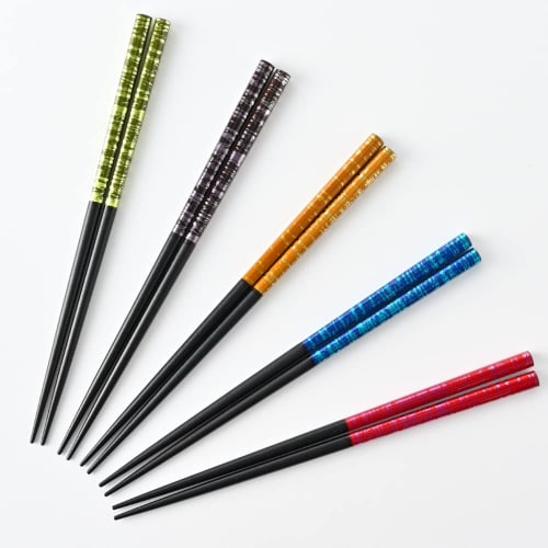 Manufactured In Our Own Factory In Obama, Fukui Prefecture [Chopsticks Factory]. Dishwasher-safe Lacquered Chopsticks, Dyed Kasuri Finish, Set of 5. C