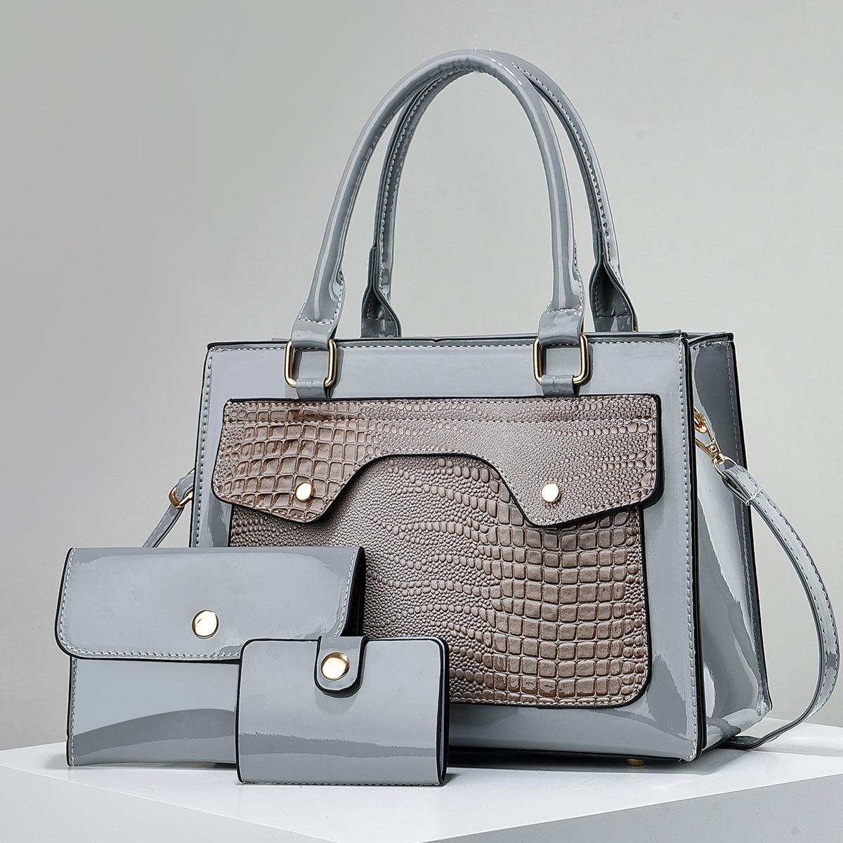 

Europe and The United States Big Capacity Bag Women s Latest High Level Smooth Black Three-piece Set Bag Fashion Single Shoulder Oblique Span Bag .