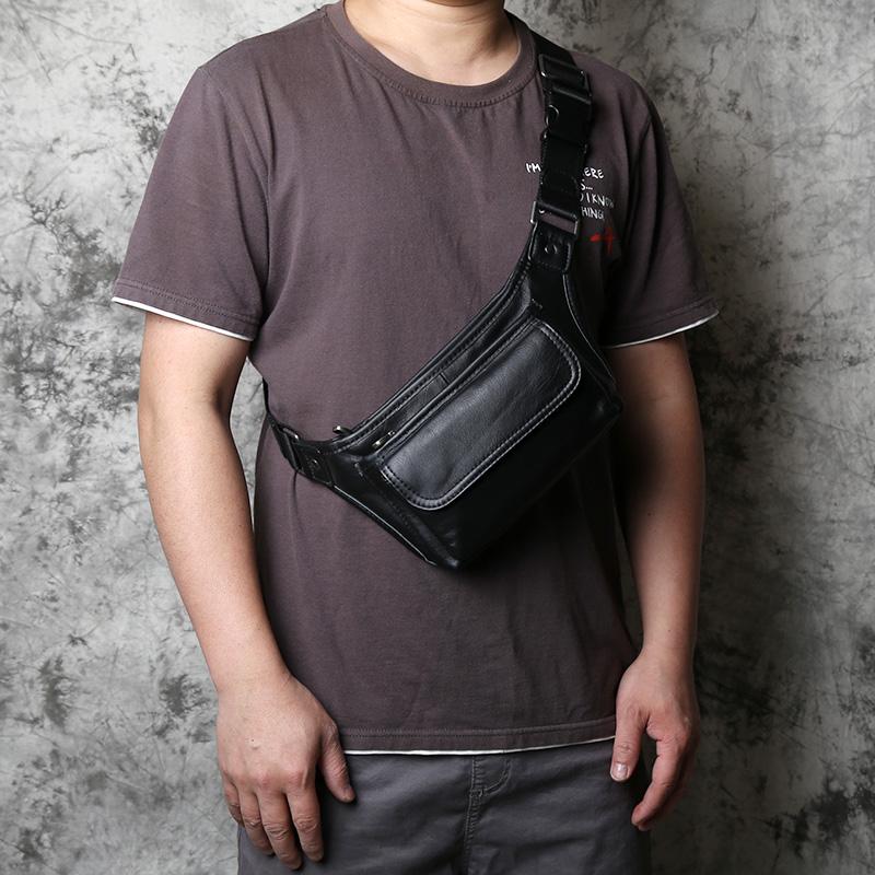 NZPJ Herren Echtleder Bauchtasche Erste Schicht Leder Lässige Brusttasche Weiches Leder Ein-Schulter Crossbody Tasche Mann Gürteltasche