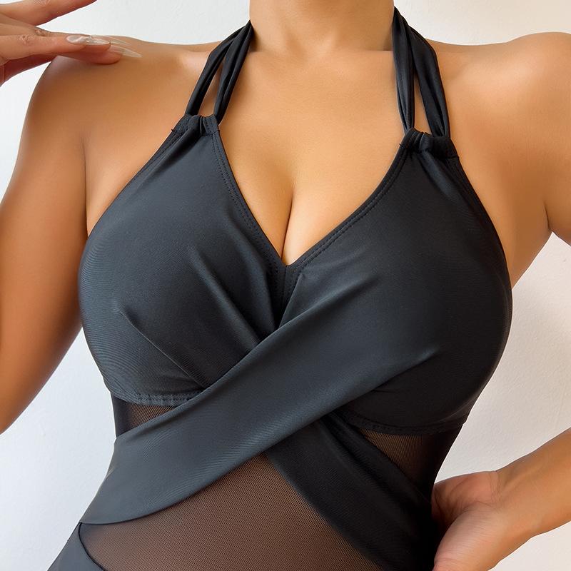 One-piece Swimsuit Solid Color Mesh Swimsuit Bikini