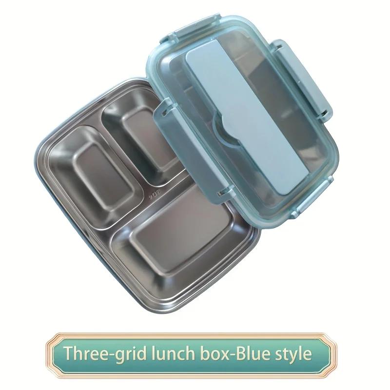 Leak-Proof Stainless Steel Lunch Box With 3/4 Compartments - Durable, Easy-Clean Bento Container For Students & Office Workers