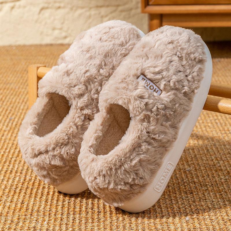 New winter cotton slippers women's couple indoor home non-slip warm plush thick-soled slippers men's outer wear