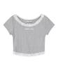 LALAFOX Lace Trim Eyelet Slim T-Shirt Gray Bs2Ch017