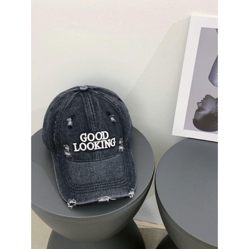 Hole letter embroidery washed baseball cap for men and women, spring and autumn outdoor face small new fashion cap