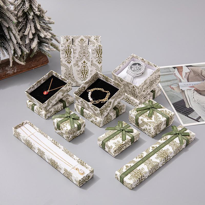 Vintage Green Jewelry Gift Box for Rings, Necklaces, Lipstick, Perfume & Watch with Classic Print