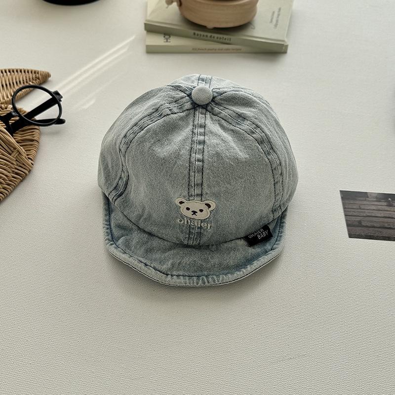 

1 шт., модная детская бейсболка для мальчиков и девочек, джинсовая синяя кепка в американском стиле для малышей, дорожная солнцезащитная кепка с рисунком медведя 6 Month-3 Year