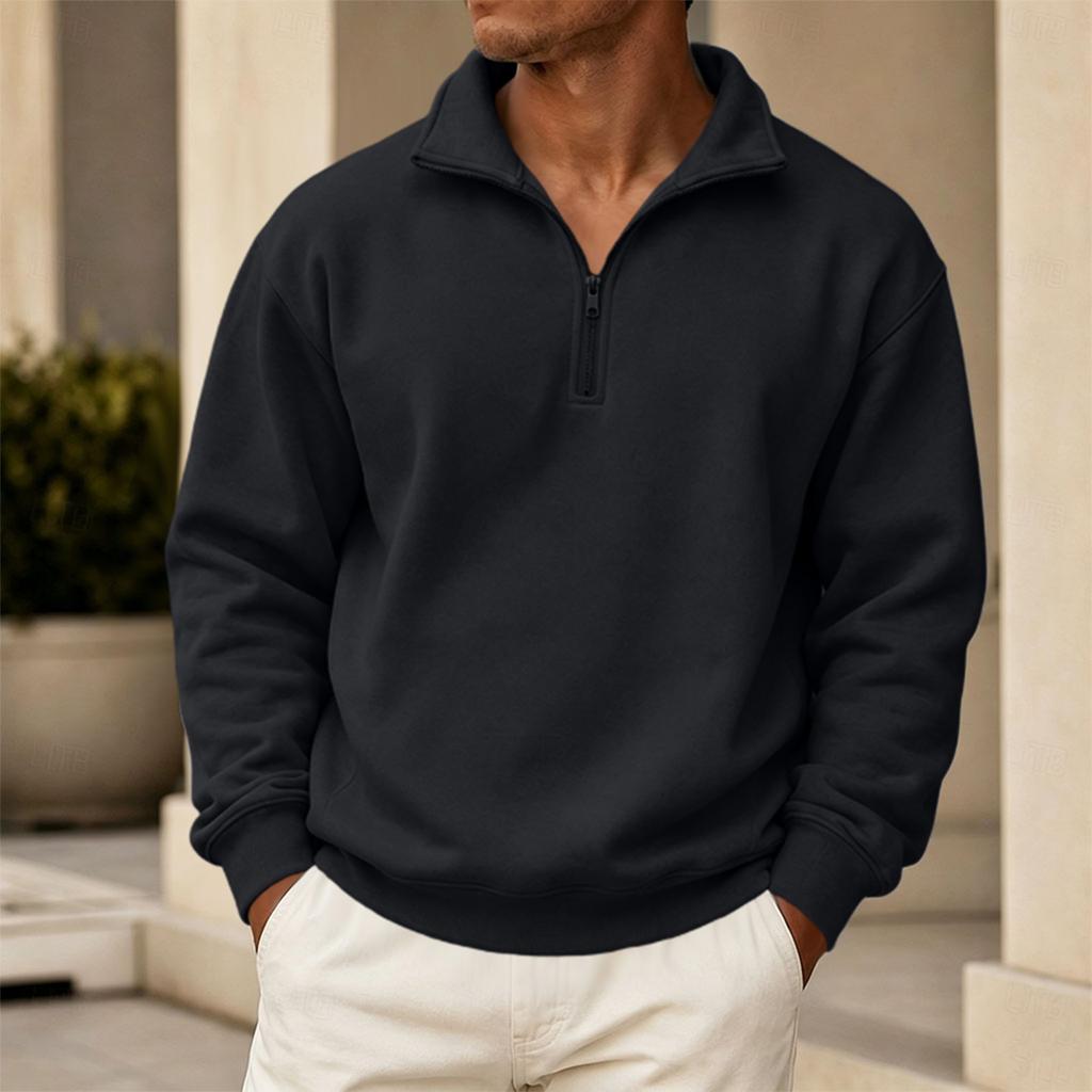 Sudadera con cremallera y forro para hombre, manga larga, con cuello alto y múltiples bolsillos
