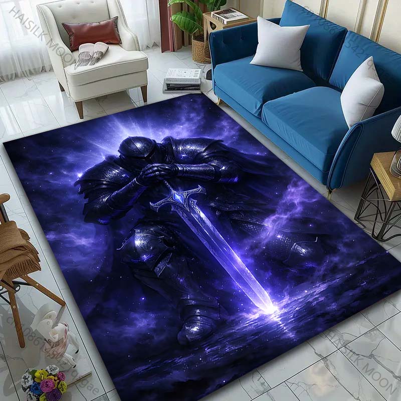 1PC Dark Knight Holding Glowing Sword Print Carpet Rug for Living Room Bedroom Sofa Doormat Home Decor Non-slip Floor Mat