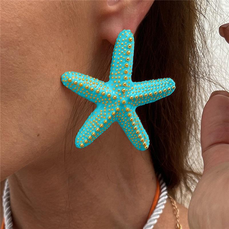European and American Holiday Style Ins Metal Color Starfish Pendant Necklace for Women Beach Personality Star-shaped Thick Rope Necklace