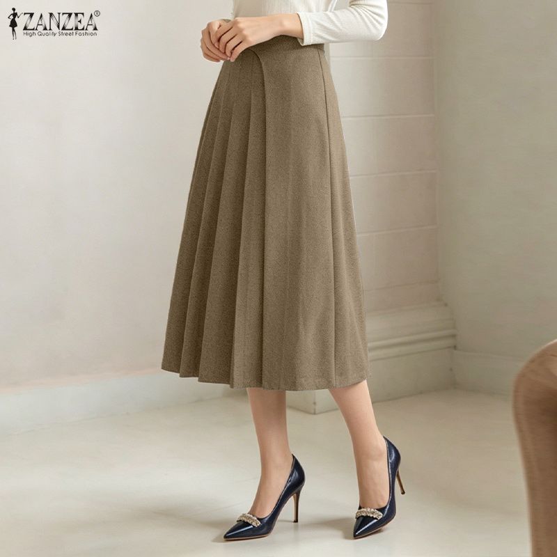 ZANZEA Women Elegant Casual Solid Color Loose Commute Midi Skirts