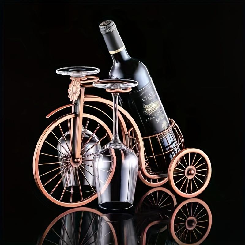 Vintage Bicycle-Shaped Wine Holder with Glass Storage-Sturdy Iron Construction,Polished Finish,Holds 1 Wine Bottle & 2 Glasses-Decorative Serving Cart